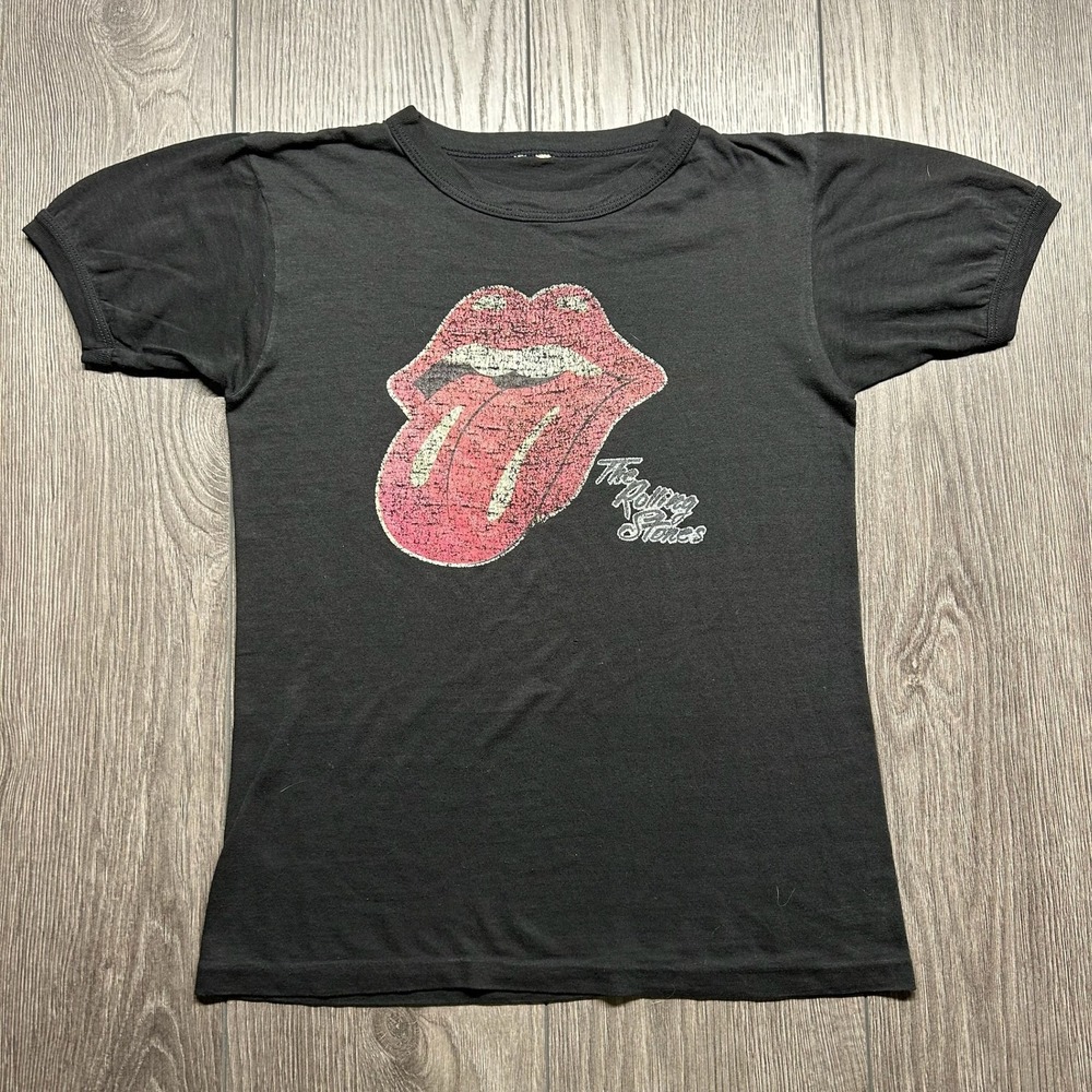 Vintage 1980s Rolling Stones Tongue Logo Graphic T-Shirt Black Small Band Tee